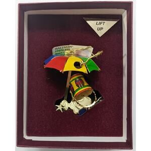 BALDWIN Ornament beach umbrella seashells sand rainbow vacation brass 24KT gold